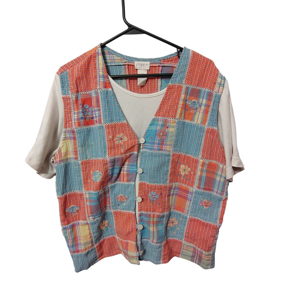Koret Women's Size Large Multicolor Plaid Button-Up Vest Grannycore